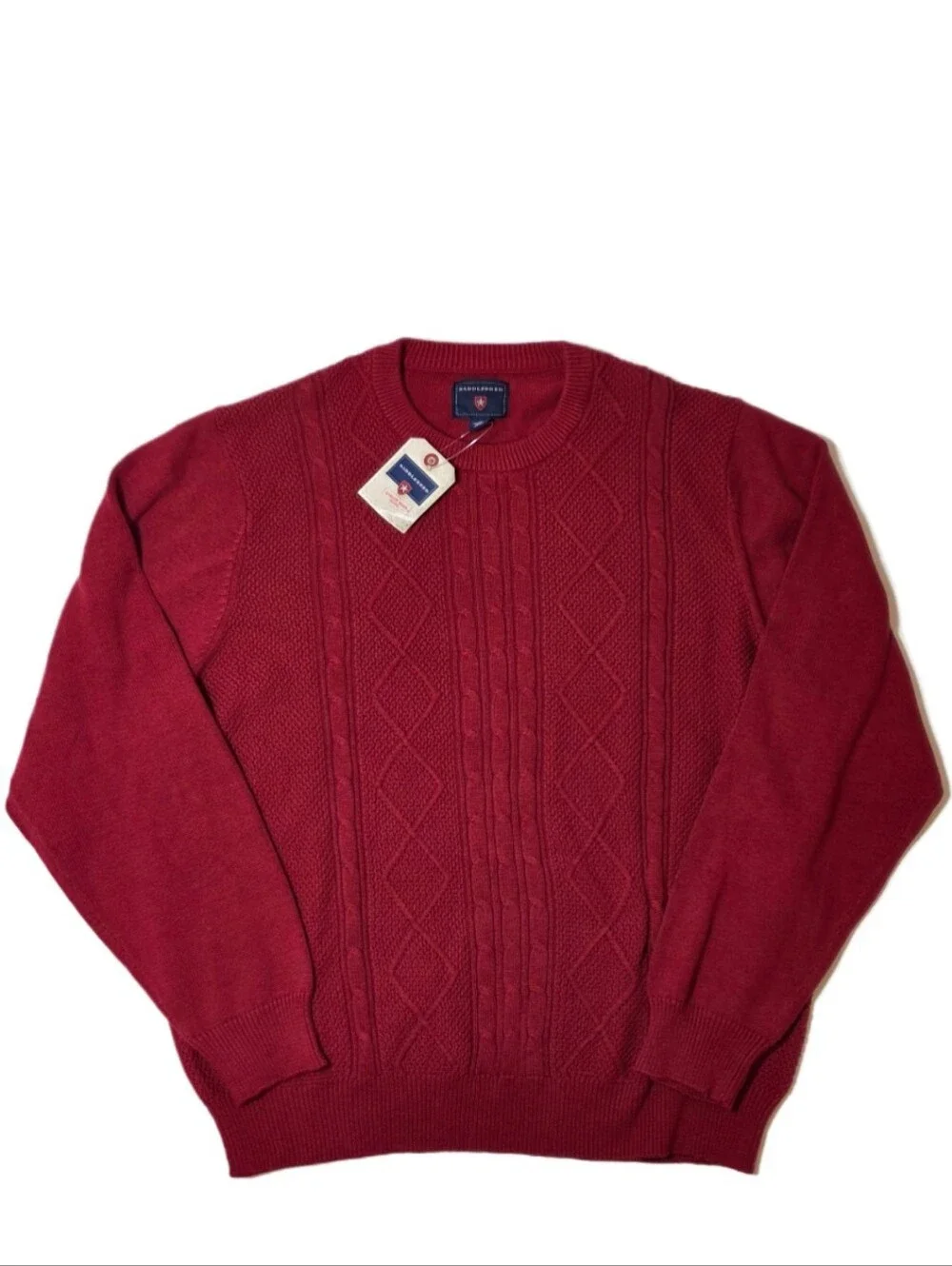 Saddlebred Mens XL Red Fisherman Cable Knit Sweater 100% Cotton NWT Preppy